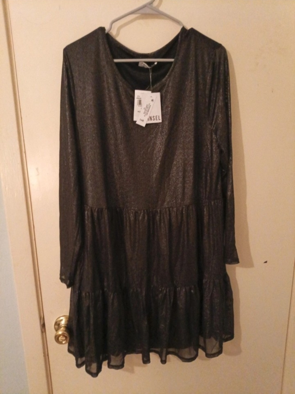 Tinsel Plus Size Tiered Mesh Foil Dress Tiered Mini Dress in Black Size 2X NWT